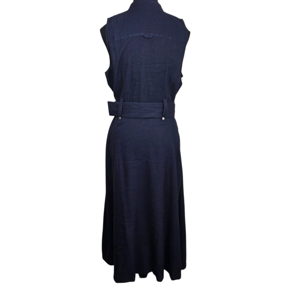 Karl Lagerfeld Dark Blue Belted Linenblend Midi Dress Size 12 - Picture 4 of 9